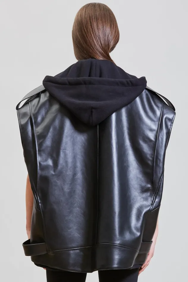 R13 Jackets and Coats Women Oversized Moto Vest With Hood 8211 Black