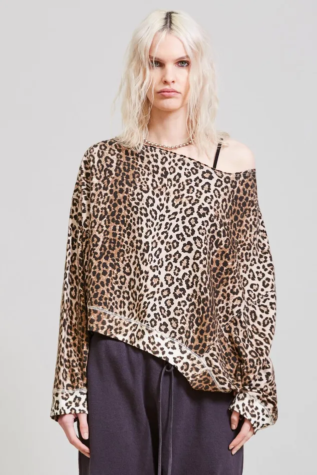 R13 Sweatshirts Women Off Shoulder Patti Sweatshirt 8211 Leopard