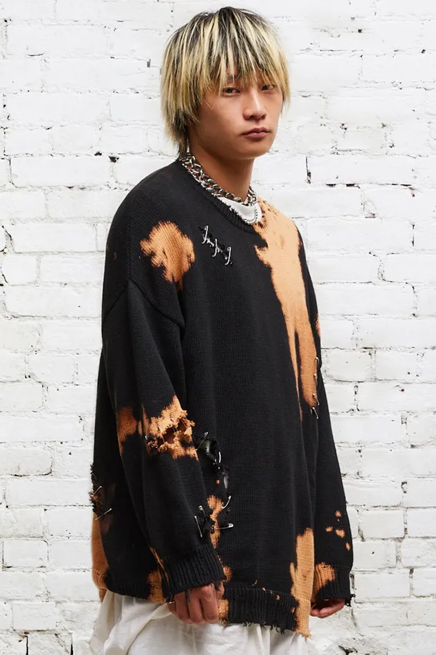 R13 Tops And Knitwear Men Bleached Distressed Crewneck Sweater