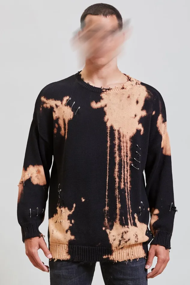 R13 Tops And Knitwear Men Bleached Distressed Crewneck Sweater