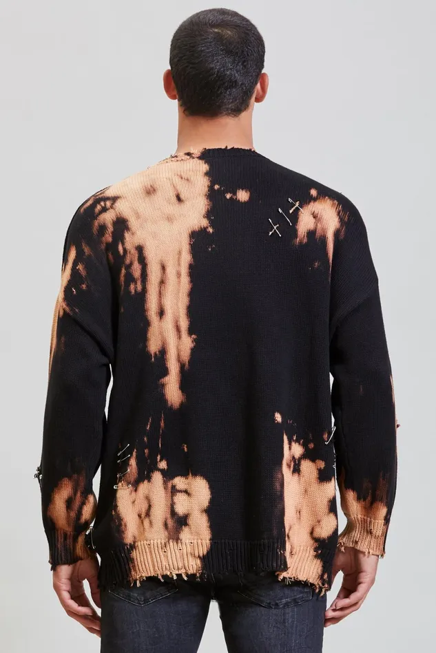 R13 Tops And Knitwear Men Bleached Distressed Crewneck Sweater