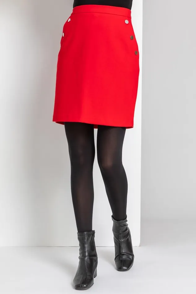 Red A Line Button Detail Skirt Women Roman Skirts