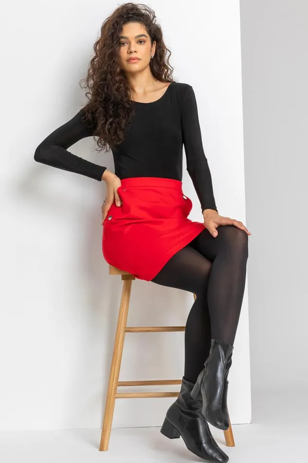 Red A Line Button Detail Skirt Women Roman Skirts