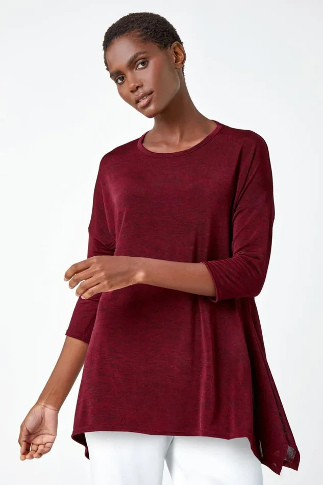 Red Marl Soft Stretch Top Women Roman Tops