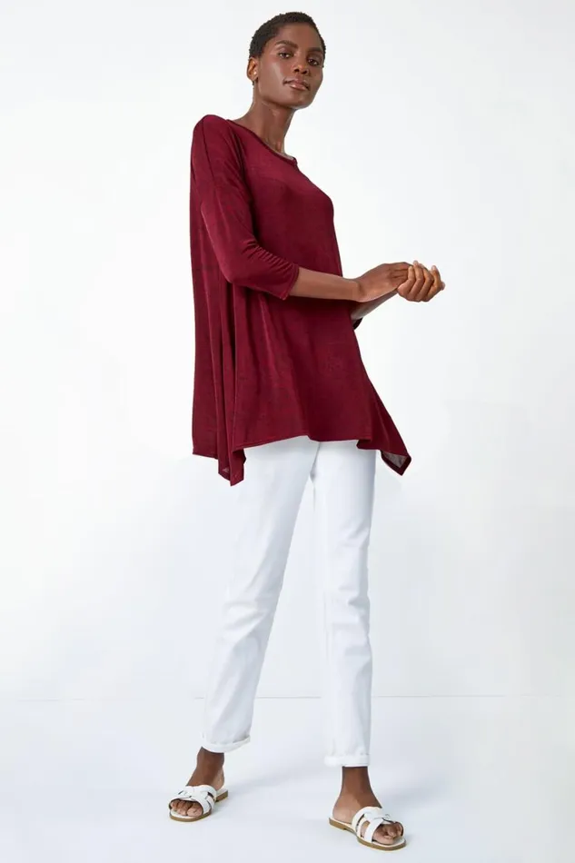 Red Marl Soft Stretch Top Women Roman Tops