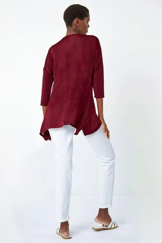 Red Marl Soft Stretch Top Women Roman Tops