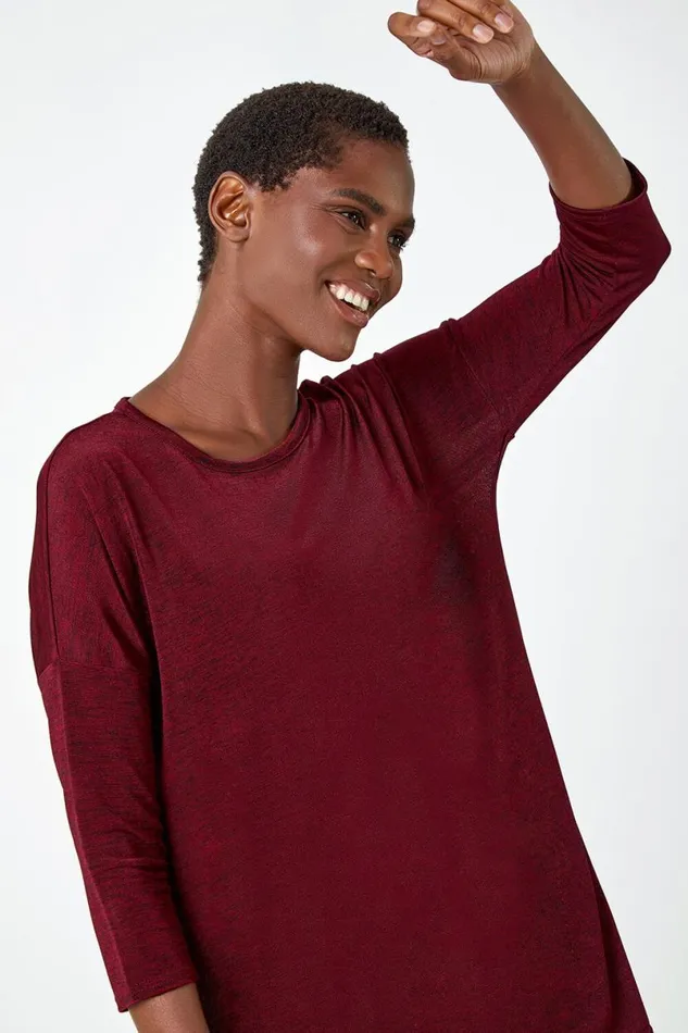 Red Marl Soft Stretch Top Women Roman Tops
