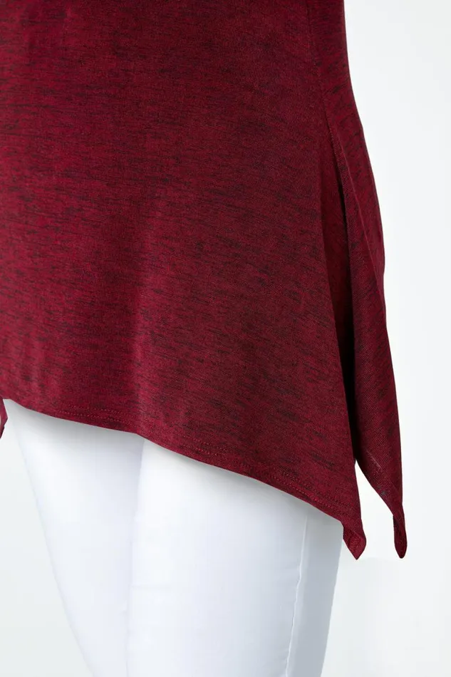 Red Marl Soft Stretch Top Women Roman Tops