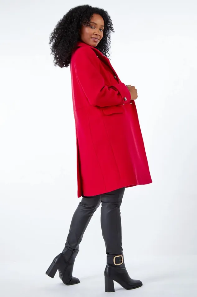 Red Petite Double Breasted Military Coat Women Roman Coats