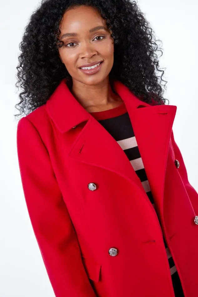 Red Petite Double Breasted Military Coat Women Roman Coats