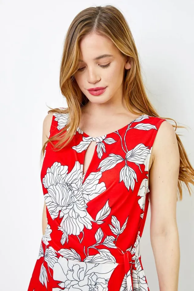 Red Petite Floral Print Asymmetric Top Women Roman Tops