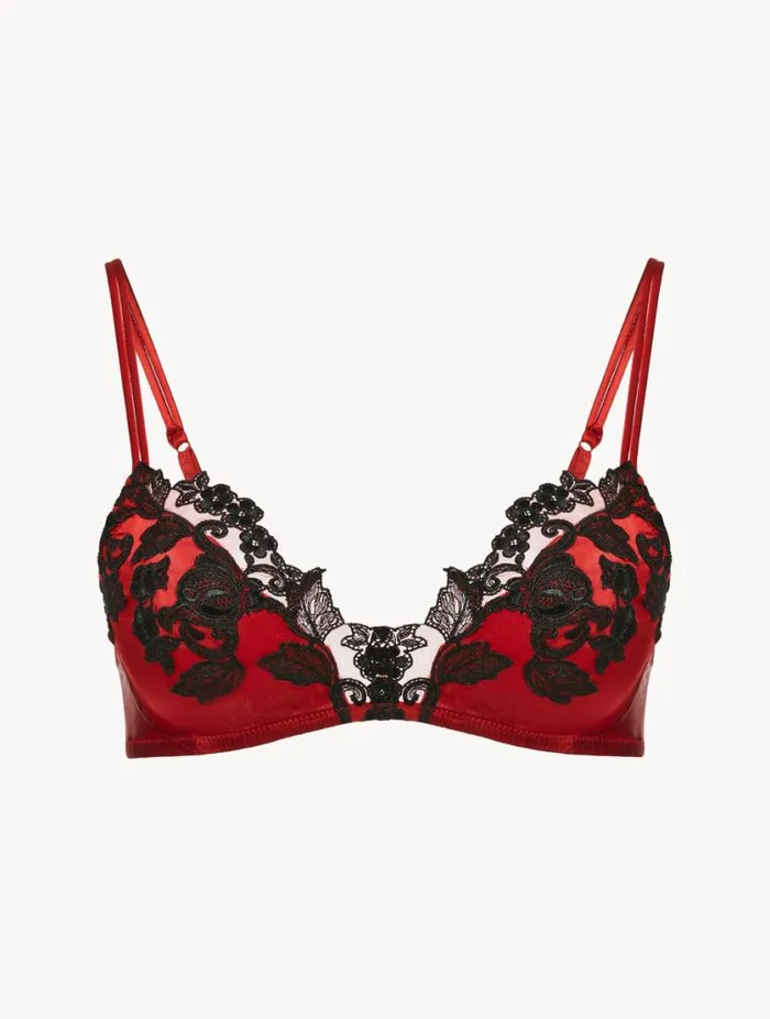 Red Silk Triangle Bra With Black Frastaglio Lingerie La Perla Triangle