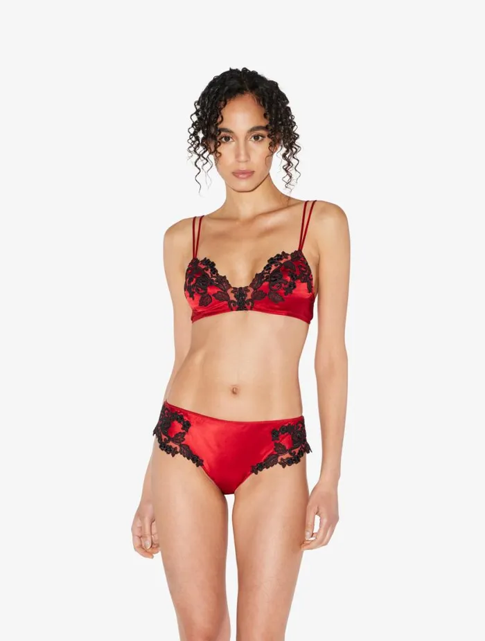 Red Silk Triangle Bra With Black Frastaglio Lingerie La Perla Triangle