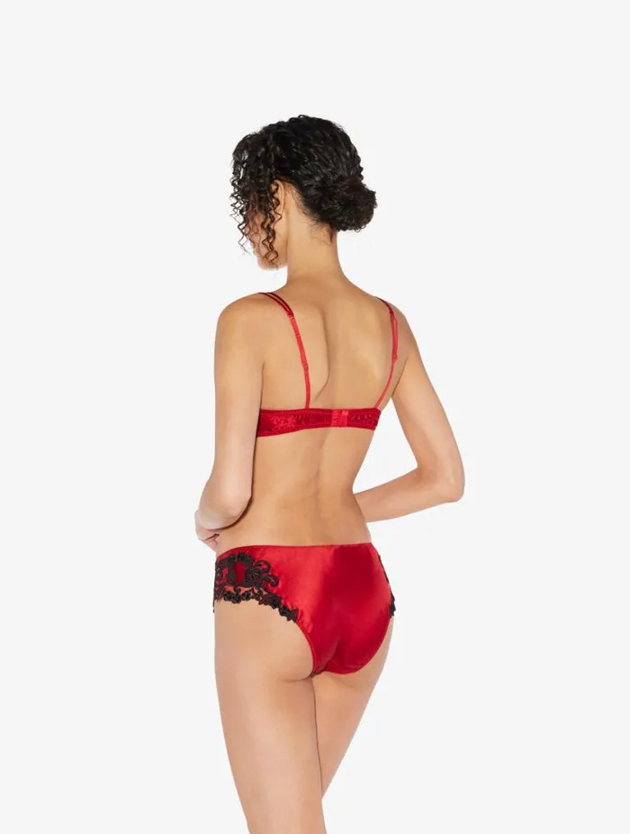 Red Silk Triangle Bra With Black Frastaglio Lingerie La Perla Triangle