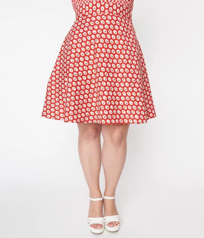Retrolicious Red Cherry Flare Skirt ClothingPlus Unique Vintage Skirts
