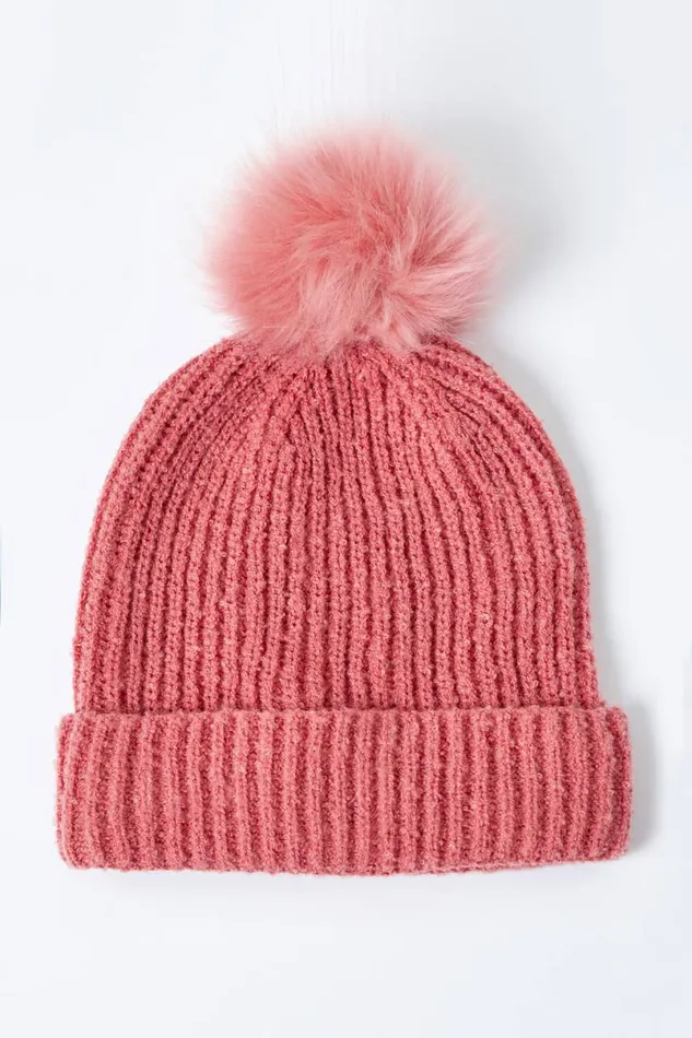 Ribbed Pom Pom Beanie Hat Women Roman Hats