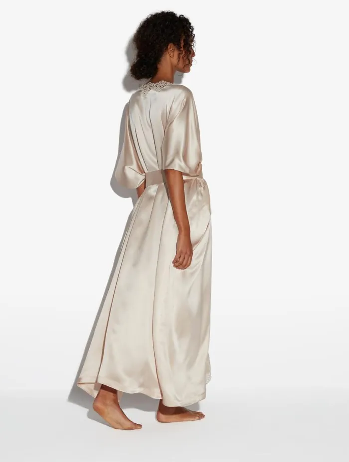 Rose Beige Long Silk Robe With Macram Sleepwear La Perla Robes