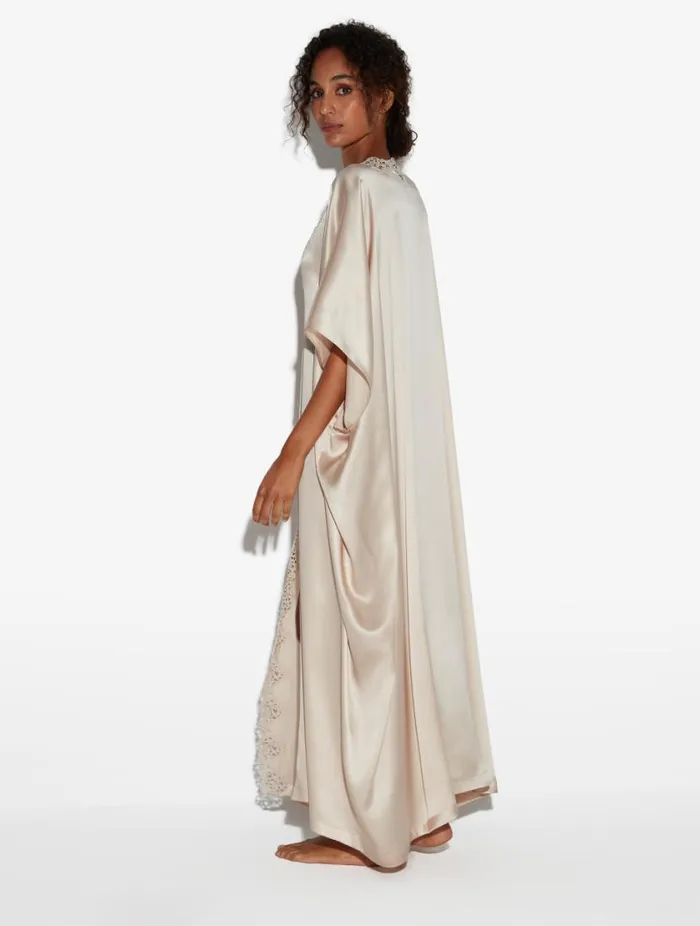 Rose Beige Long Silk Robe With Macram Sleepwear La Perla Robes