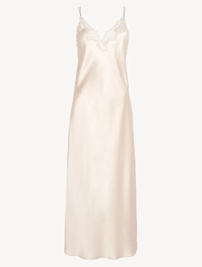 Rose Beige Silk Long Nightgown With Macram Sleepwear La Perla Slips and Dresses