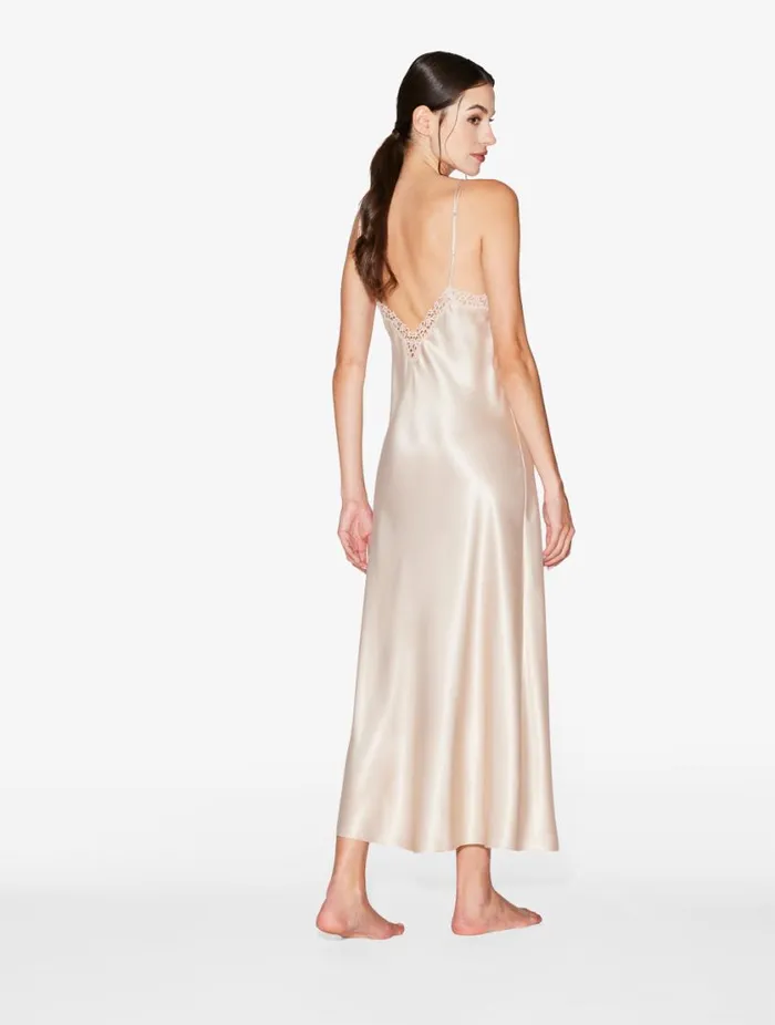 Rose Beige Silk Long Nightgown With Macram Sleepwear La Perla Slips and Dresses