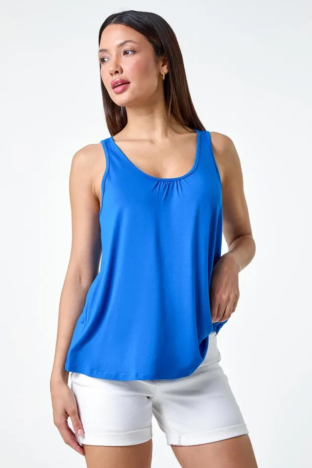 Royal Blue Plain VNeck Stretch Jersey Vest Top Women Roman Tops