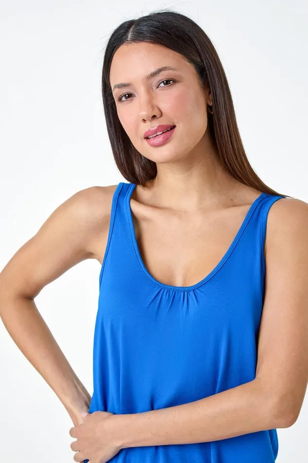 Royal Blue Plain VNeck Stretch Jersey Vest Top Women Roman Tops