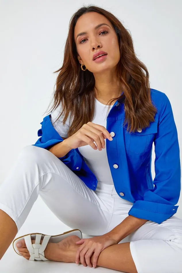 Royal Blue Stretch Pocket Detail Jacket Women Roman Coords