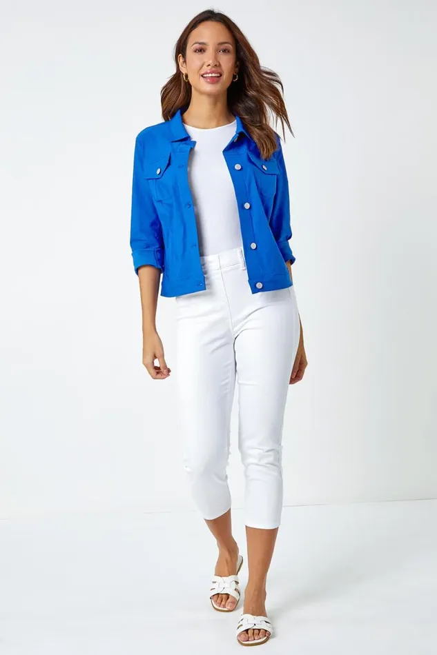 Royal Blue Stretch Pocket Detail Jacket Women Roman Coords