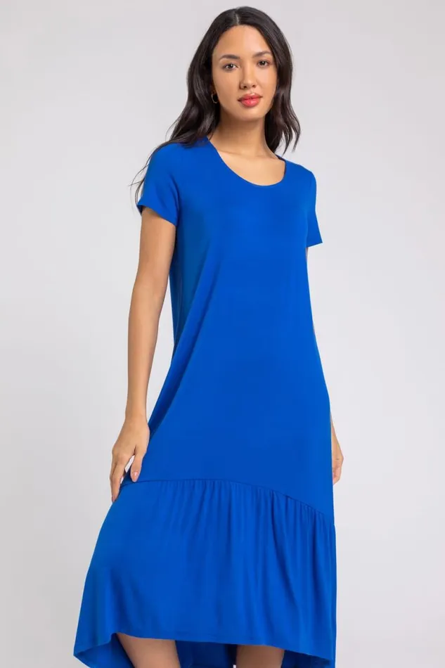 Royal Blue Tiered Hem Jersey Midi Dress Women Roman Dresses
