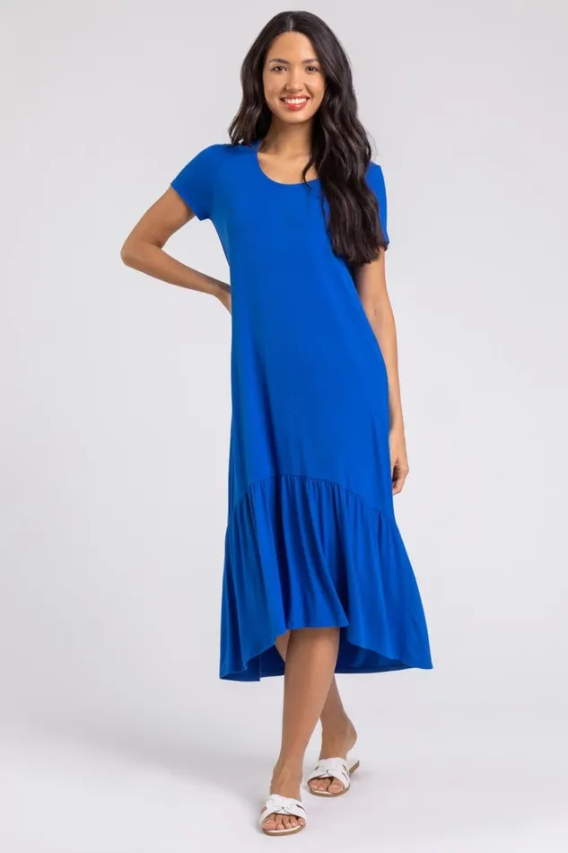 Royal Blue Tiered Hem Jersey Midi Dress Women Roman Dresses