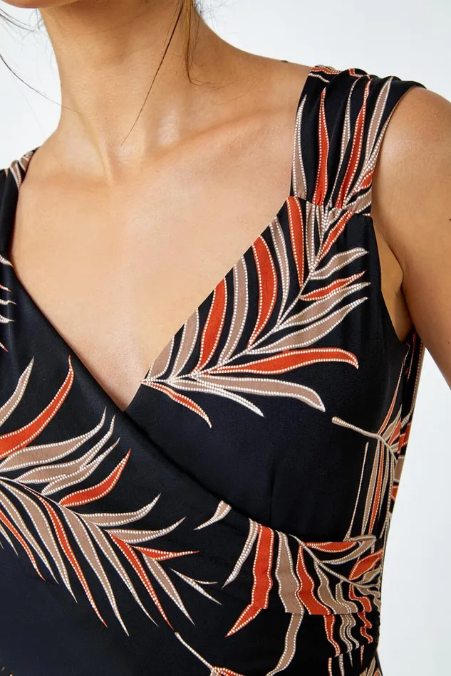 Rust Tropical Puff Print Wrap Maxi Dress Women Roman Dresses
