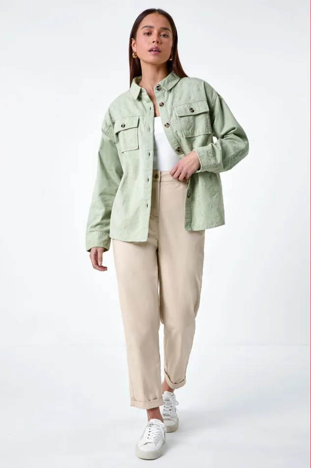 Sage Petite Cotton Broderie Pocket Jacket Women Roman Jackets