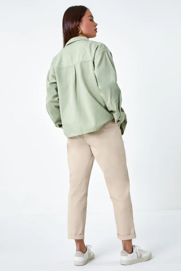 Sage Petite Cotton Broderie Pocket Jacket Women Roman Jackets