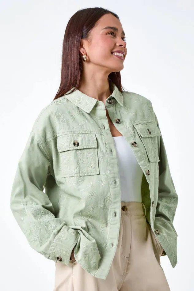 Sage Petite Cotton Broderie Pocket Jacket Women Roman Jackets