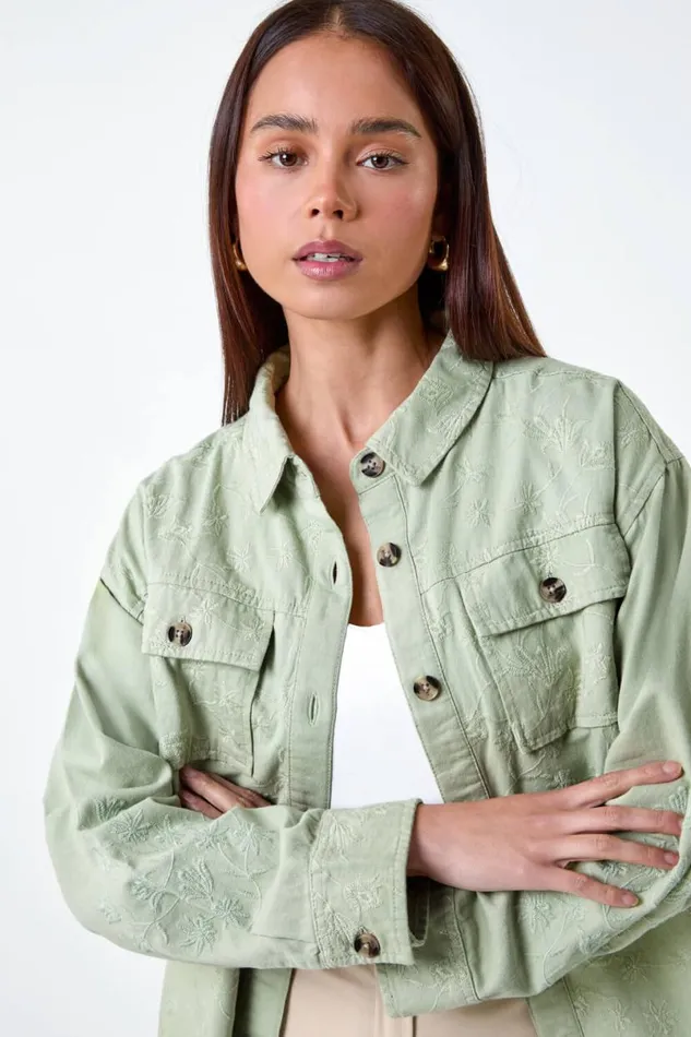 Sage Petite Cotton Broderie Pocket Jacket Women Roman Jackets