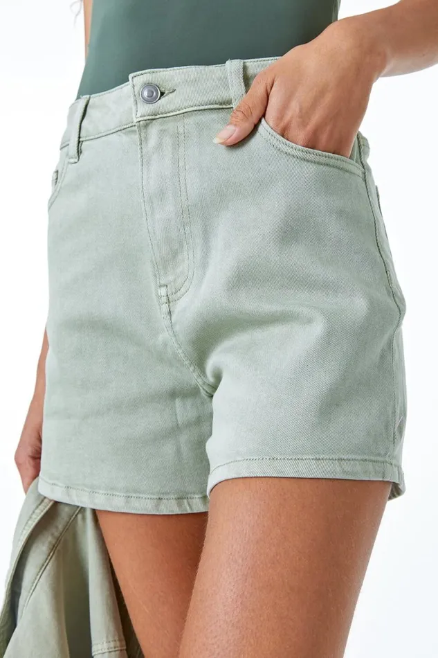 Sage Washed Denim Stretch Shorts Women Roman Shorts