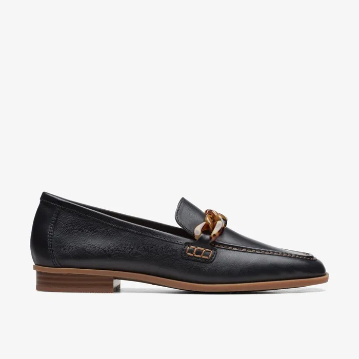 Sarafyna Iris Black Leather Women Clarks SlipOns