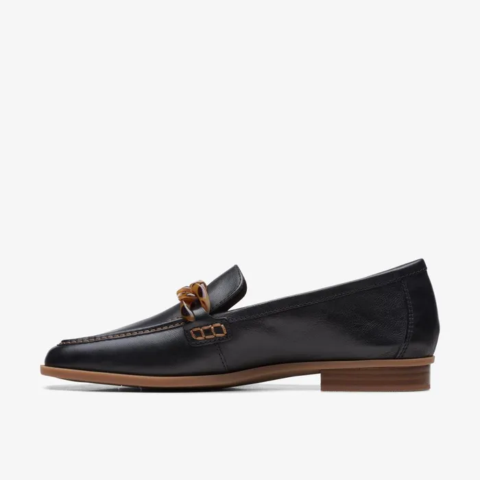 Sarafyna Iris Black Leather Women Clarks SlipOns