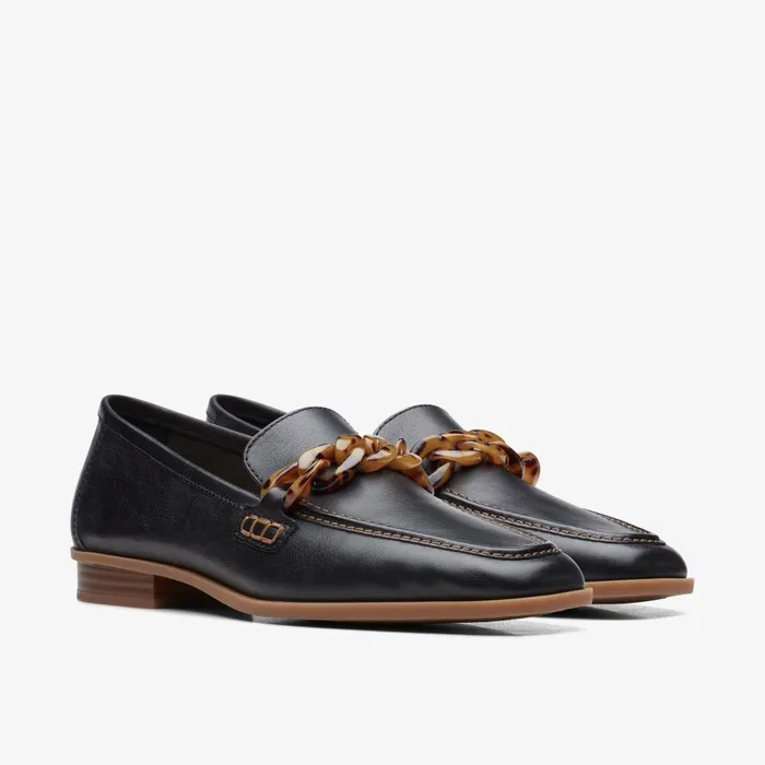 Sarafyna Iris Black Leather Women Clarks SlipOns