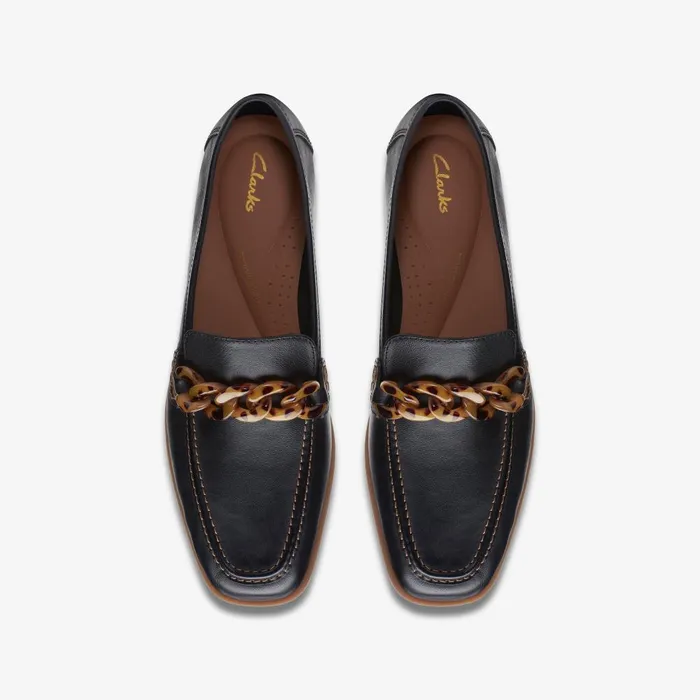 Sarafyna Iris Black Leather Women Clarks SlipOns