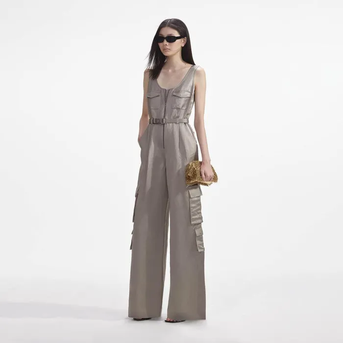 Self Portrait Bottoms Beige Satin Jumpsuit 8211 Women