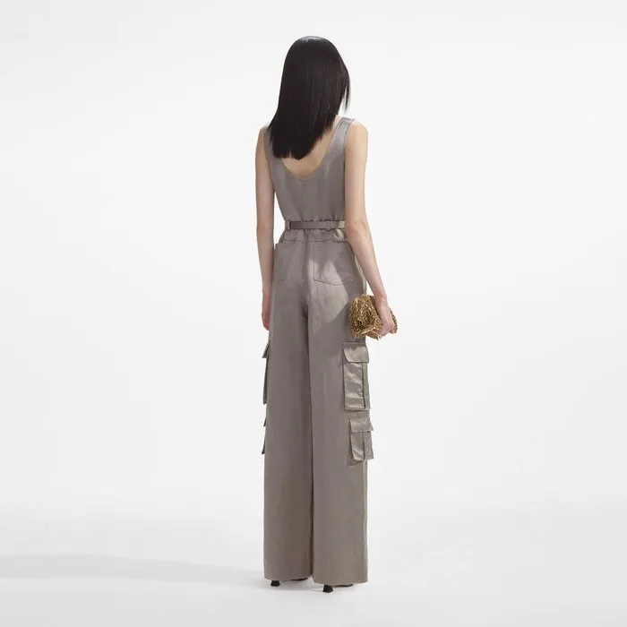 Self Portrait Bottoms Beige Satin Jumpsuit 8211 Women