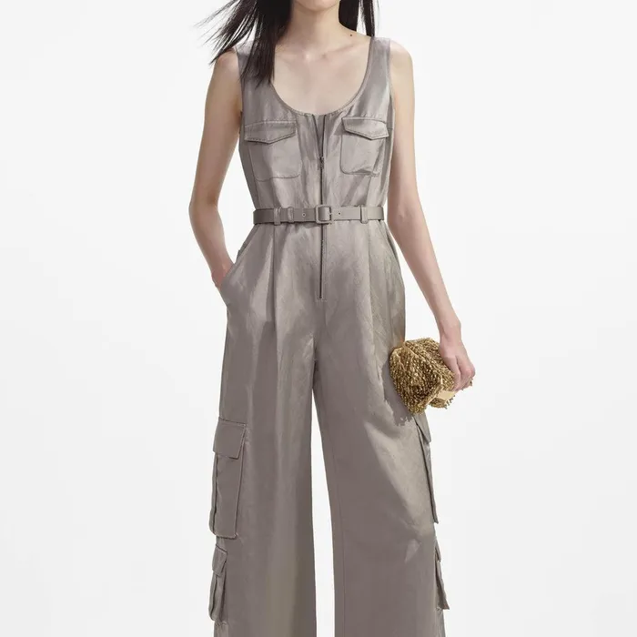 Self Portrait Bottoms Beige Satin Jumpsuit 8211 Women