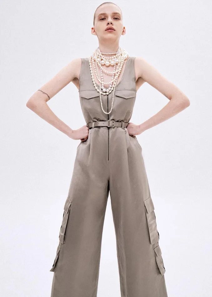 Self Portrait Bottoms Beige Satin Jumpsuit 8211 Women