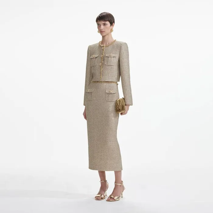 Self Portrait Bottoms Gold Boucle Midi Skirt 8211 Women