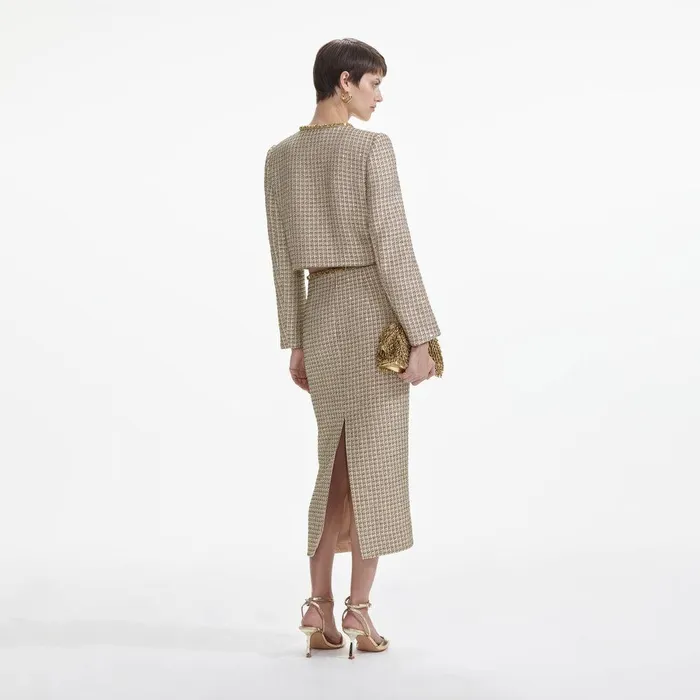Self Portrait Bottoms Gold Boucle Midi Skirt 8211 Women
