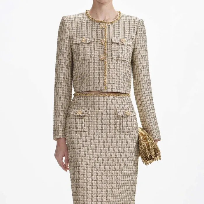 Self Portrait Bottoms Gold Boucle Midi Skirt 8211 Women
