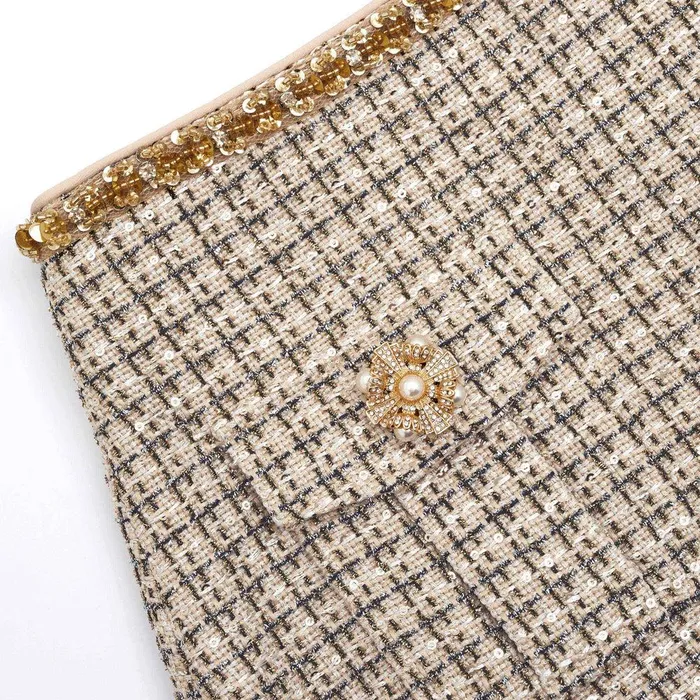 Self Portrait Bottoms Gold Boucle Midi Skirt 8211 Women