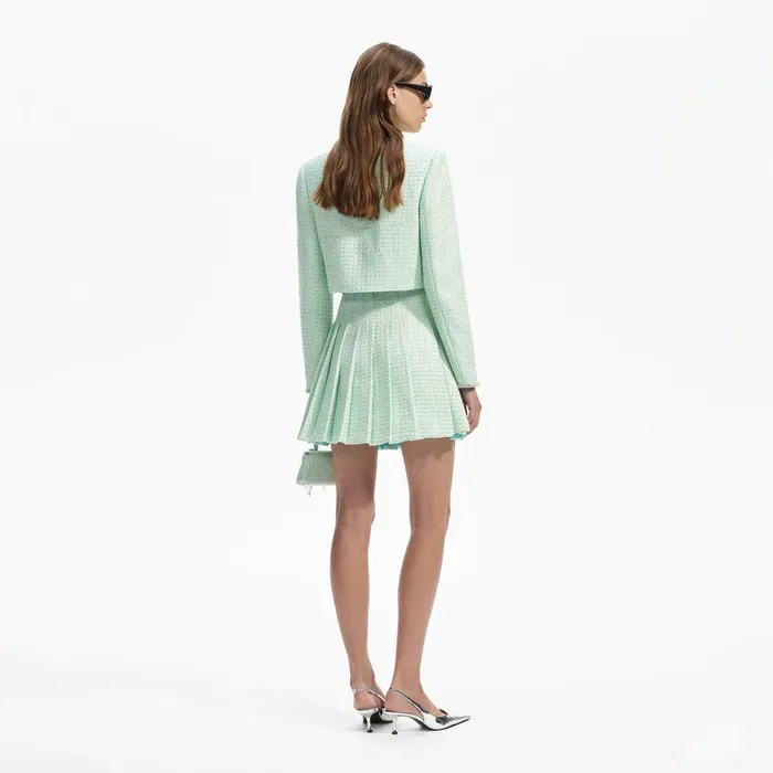 Self Portrait Bottoms Mint Boucle Pleated Mini Skirt 8211 Women