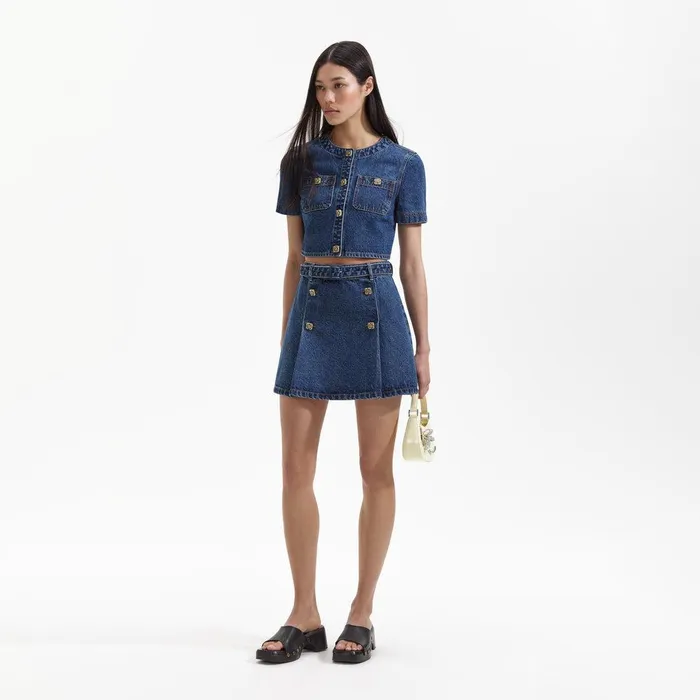 Self Portrait Denim Denim Short Sleeve Crop Top 8211 Women